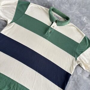 Varsity Striped Men's Polo Shirt Short Sleeve Green Navy‎ Beige Preppy Casual